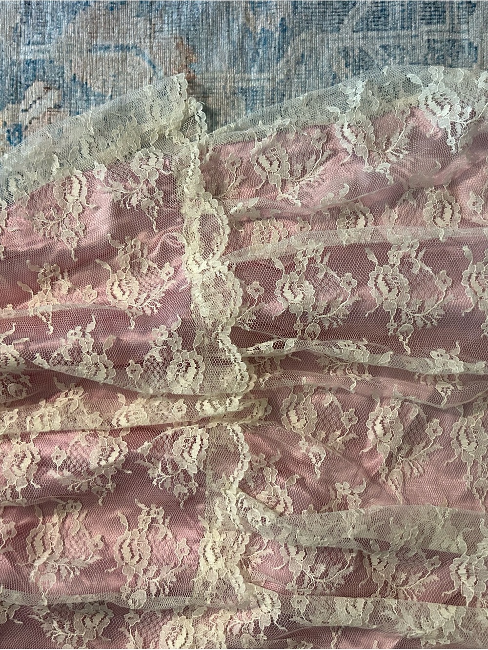 Vintage Zum Zum Pink Satin & Cream Lace Tiered Dress - Picture 2 of 7